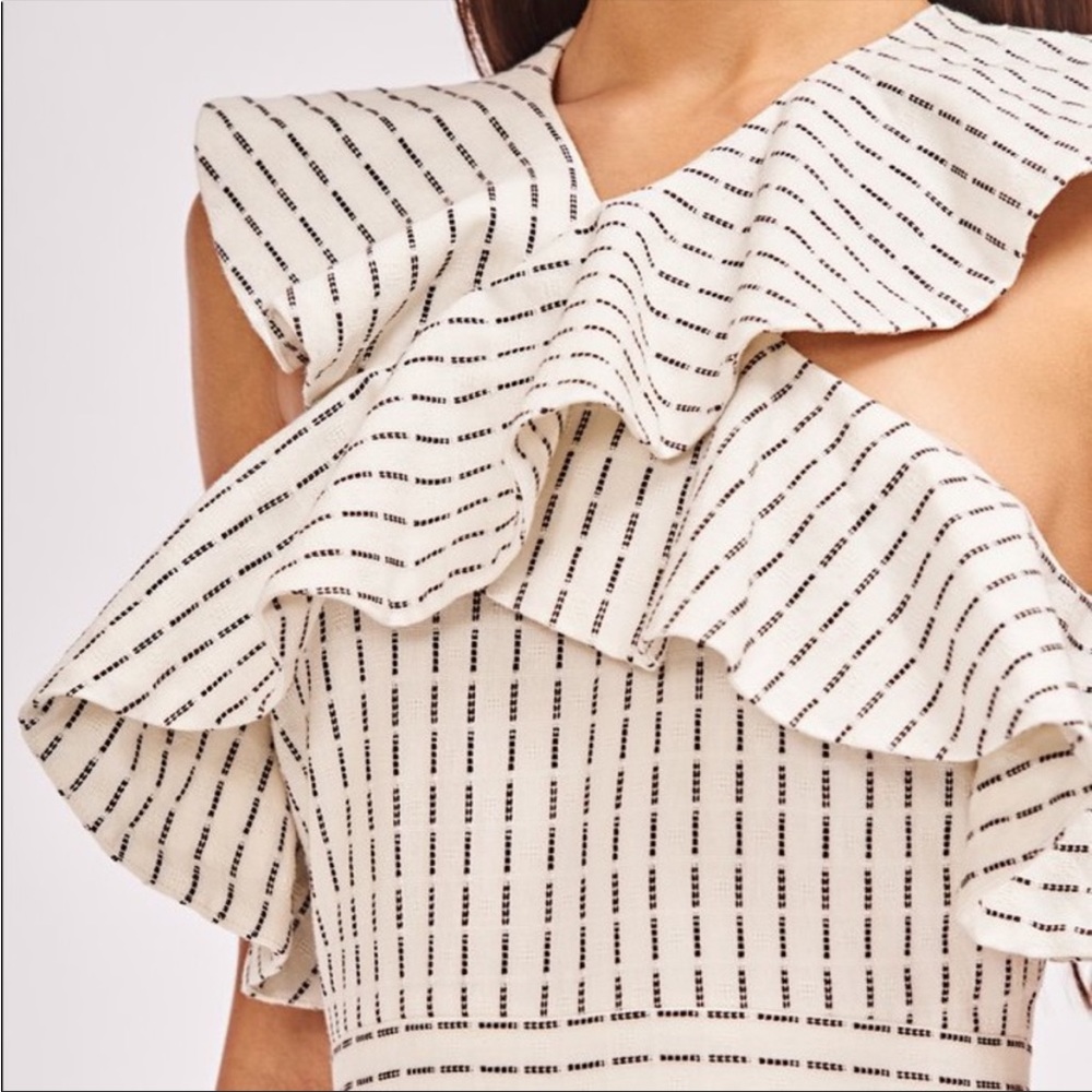 AMUR Cream Striped Ruffle Romper - Picture 3 of 15